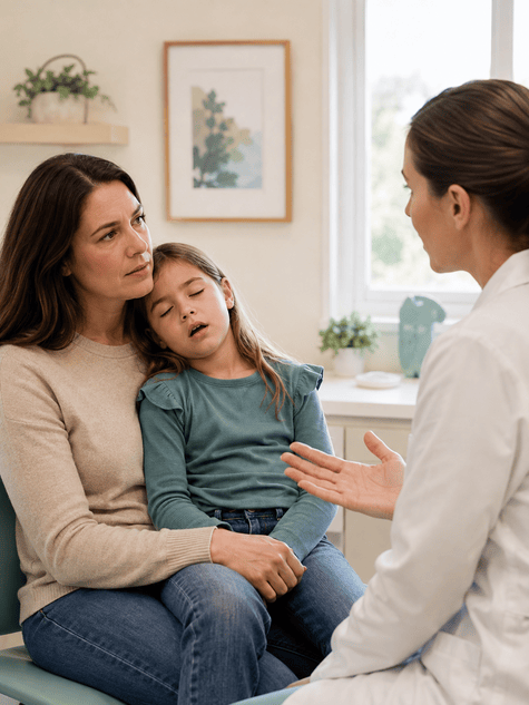 Parent discussing a child’s sleep and breathing concerns with a pediatric dentist during an airway consulta